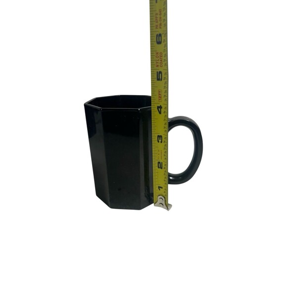Vintage Black Glass Arcoroc Octime France Octagon Coffee Mugs Cups 8oz Set Of 3 - Picture 8 of 11